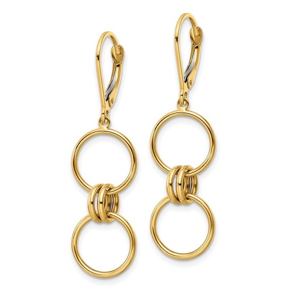 14k Circle Dangle Leverback Earrings - Picture 4 of 4